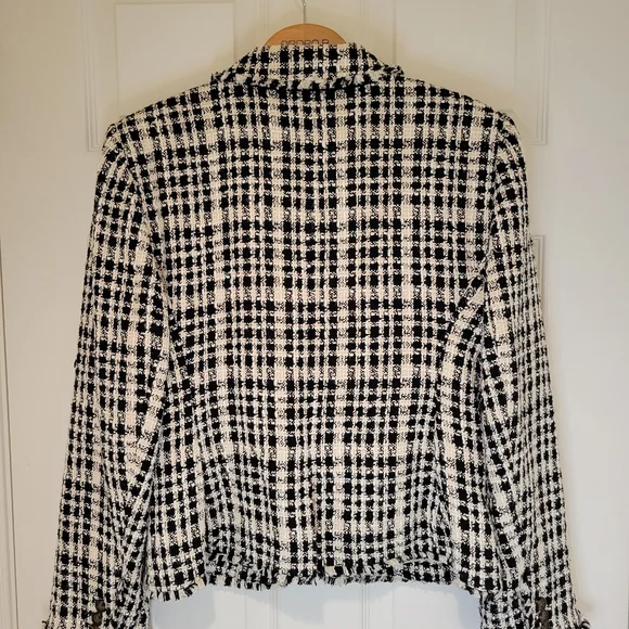 ANN TAYLOR TWEED Yellow Black and White Plaid Women's Blazer Sz 10 - Picture 8 of 15